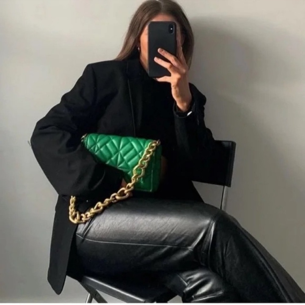 Zara Emerald Quilted Shoulder Bag with Gold Chain